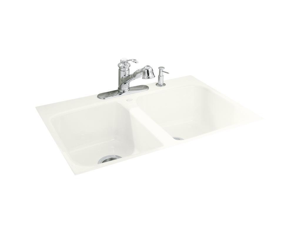 White 4-Hole 2-Bowl Tile-In Kitchen Sink 