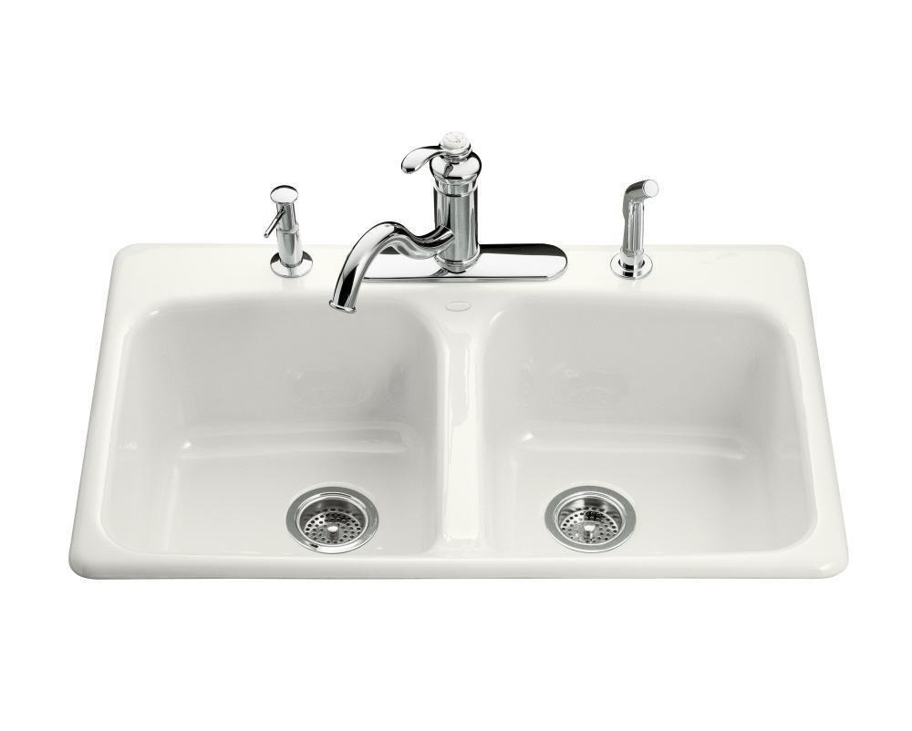 KOHLER White 4-Hole 2-Bowl Topmount Kitchen Sink 