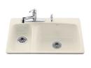 4-Hole 2-Bowl Topmount High and Low Kitchen Sink in Almond