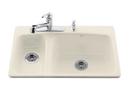 KOHLER Almond 4-Hole 2-Bowl Topmount High and Low Kitchen Sink 