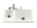 4-Hole 2-Bowl Topmount High and Low Kitchen Sink in White
