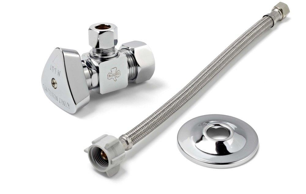 McGuire Manufacturing Chrome Plated Lavatory Supply Kit with Braided Riser Ball Valve Polished Chrome 