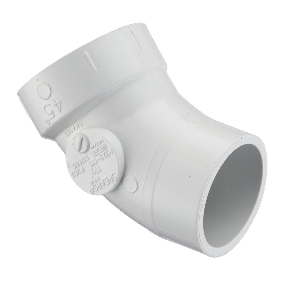 White Hub x Socket Straight, DWV and Street Schedule 40 PVC 45 Degree Elbow 