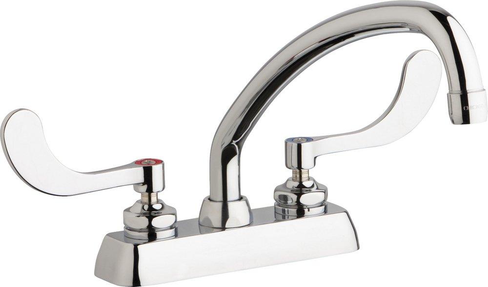 Chicago Faucets Polished Chrome 1.5 gpm 2-Hole Hot and Cold Water Dispenser Sink Faucet with Double Wristblade Handle and Swing Spout 