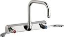 Chicago Faucets Polished Chrome 2.2 gpm 3 Hole Wall Mount Metering Hot and Cold Water Workboard Sink Faucet with Double Wristblade Handle 