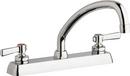 2-Hole Wall Mount Hot and Cold Water Workboard Sink Faucet with Double Lever Handle in Polished Chrome