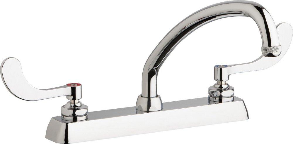 Chicago Faucets Polished Chrome Centerset Hot and Cold Workboard Faucet with Double Wristblade Handle 