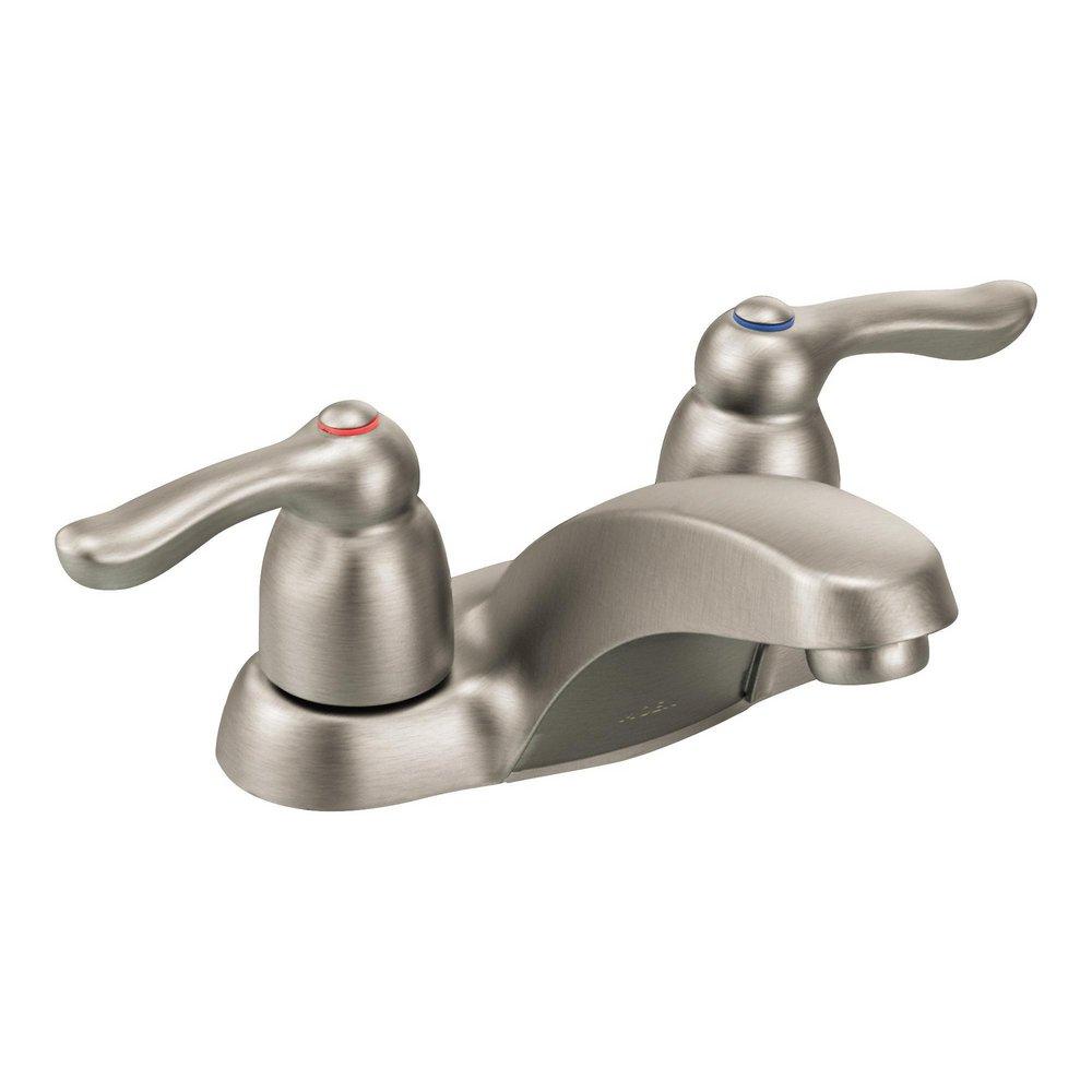 Moen Classic Brushed Nickel Two Handle Centerset Bathroom Sink Faucet 