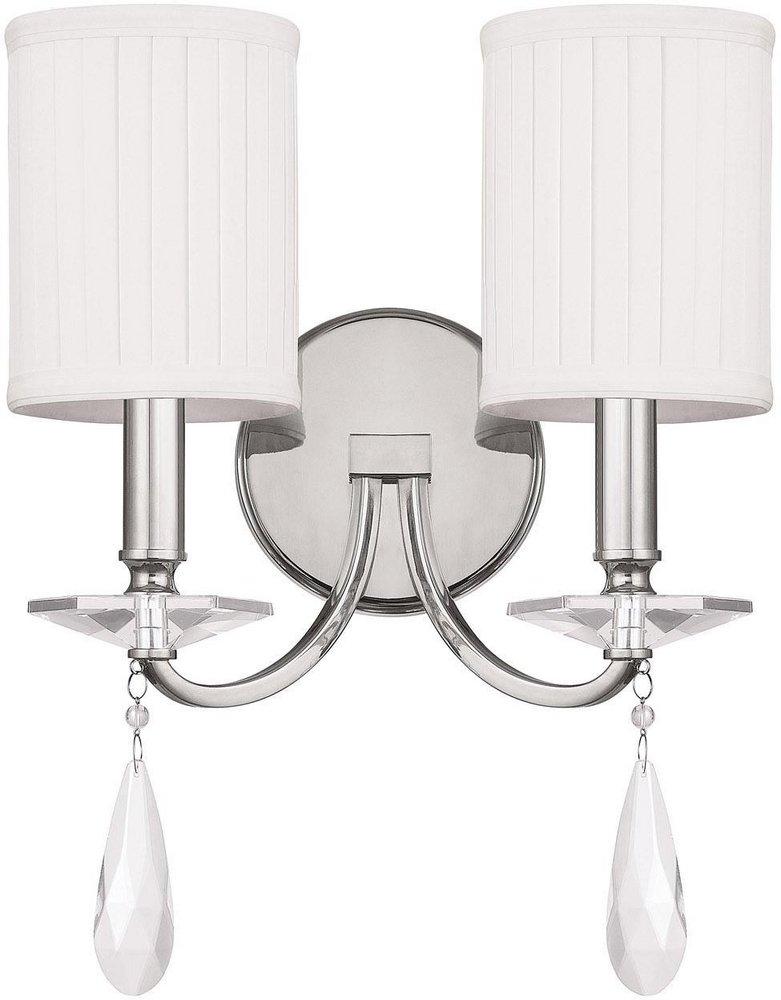 Capital Lighting Polished Nickel 2-Light Wall Sconce with Decorative Fabric Stay Straight Glass Shade 
