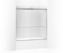 62 x 59-5/8 in. Frameless Sliding Bath Door with Frosted Glass and Towel Bar in Bright Silver