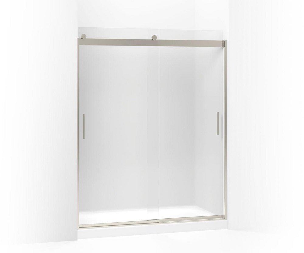 KOHLER Matte Nickel 74 x 60-1/4 x 59-5/8 in. Frameless Sliding Shower Door with Frosted Glass and Blade Handle 