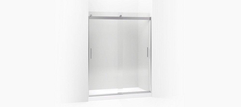 KOHLER Bright Silver 74 x 60-1/4 x 59-5/8 in. Frameless Sliding Shower Door with Crystal Clear Glass 