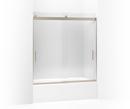 KOHLER Anodized Brushed Bronze 62 x 59-5/8 in. Frameless Sliding Bath Door with Crystal Clear Glass and Blade Handle 