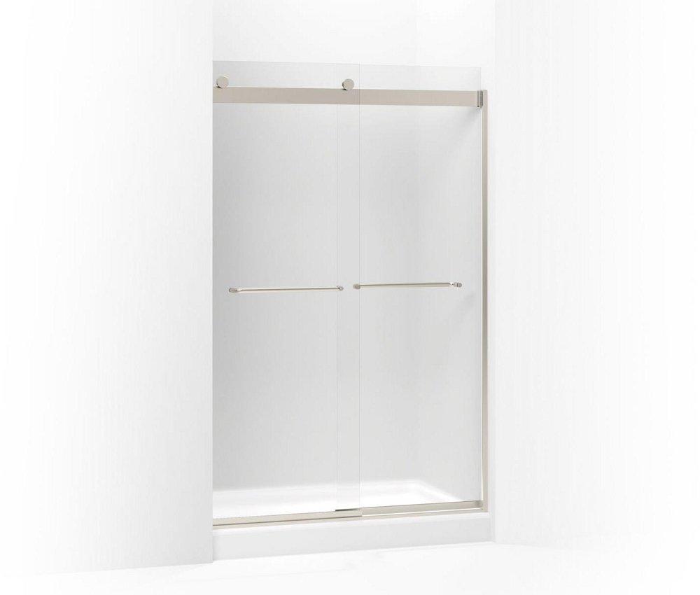 KOHLER Matte Nickel 74 x 60-1/4 x 47-5/8 in. Frameless Sliding Shower Door with Frosted Glass 