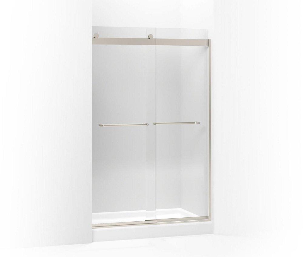 KOHLER Matte Nickel 74 x 60-1/4 x 47-5/8 in. Frameless Sliding Shower Door with Crystal Clear Glass 