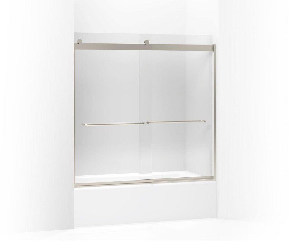 KOHLER Matte Nickel 59-3/4 x 59-5/8 in. Sliding Bath Door with 1/4 in. Crystal Clear Glass and Towel Bar 
