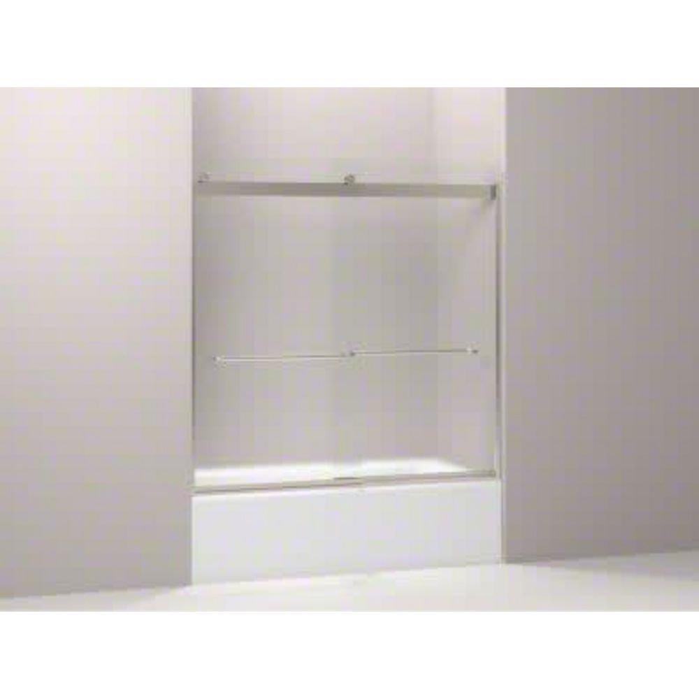 KOHLER Matte Nickel 56-5/8 in. Sliding Bath Door with 1/4 in. Frosted Glass and Towel Bar 