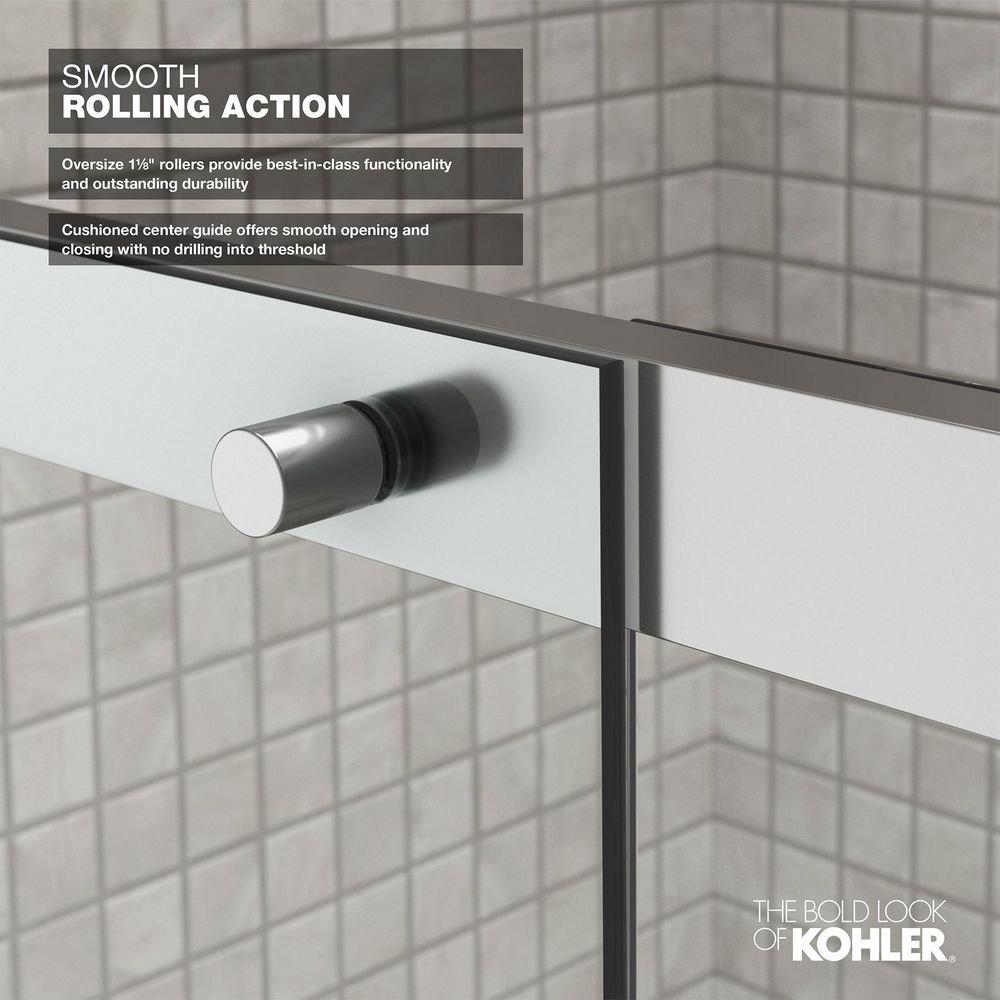KOHLER Matte Nickel 56-5/8 in. Sliding Bath Door with 1/4 in. Frosted Glass and Towel Bar 