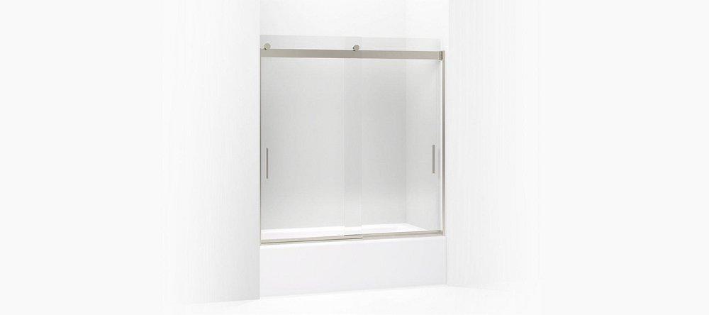 KOHLER Matte Nickel 62 x 59-5/8 in. Frameless Sliding Bath Door with Crystal Clear Glass and Blade Handle 