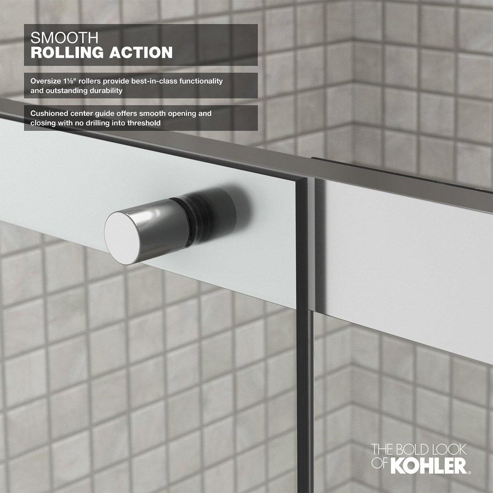KOHLER Bright Silver 59-3/4 x 59-5/8 in. Sliding Bath Door with 1/4 in. Crystal Clear Glass and Towel Bar 