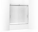 62 x 59-5/8 in. Frameless Sliding Bath Door with Frosted Glass and Blade Handle in Bright Silver