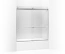 62 x 59-5/8 in. Frameless Sliding Bath Door with Crystal Clear Glass and Towel Bar in Bright Silver