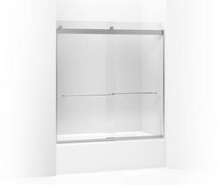 62 x 59-5/8 in. Frameless Sliding Bath Door with Crystal Clear Glass and Towel Bar in Bright Silver