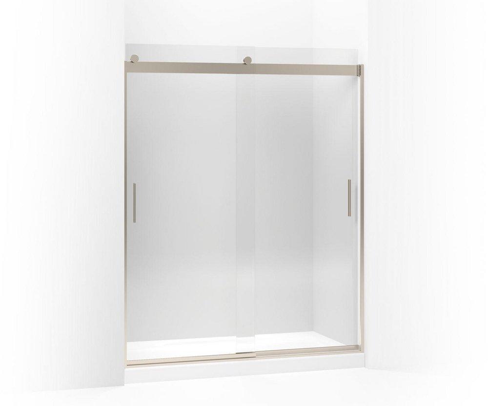KOHLER Anodized Brushed Bronze 74 x 60-1/4 x 59-5/8 in. Frameless Sliding Shower Door with Crystal Clear Glass 