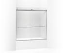 KOHLER Bright Silver 56-5/8 in. Sliding Bath Door with 1/4 in. Frosted Glass and Towel Bar 