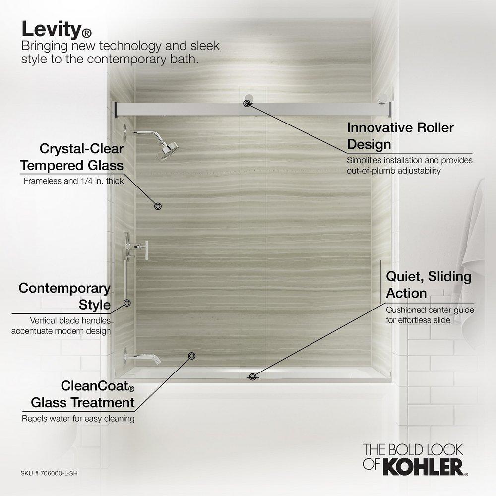 KOHLER Bright Silver 62 x 59-5/8 in. Frameless Sliding Bath Door with Crystal Clear Glass and Blade Handle 
