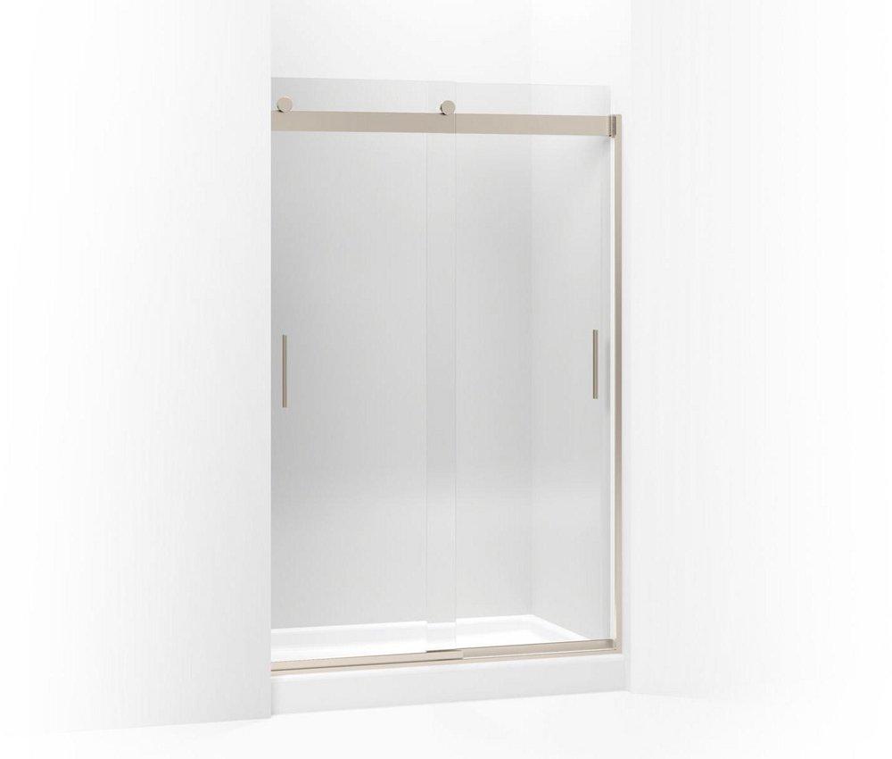 KOHLER Anodized Brushed Bronze 47-5/8 in. Shower Door with 1/4 in. Crystal Clear Glass and Towel Bar 