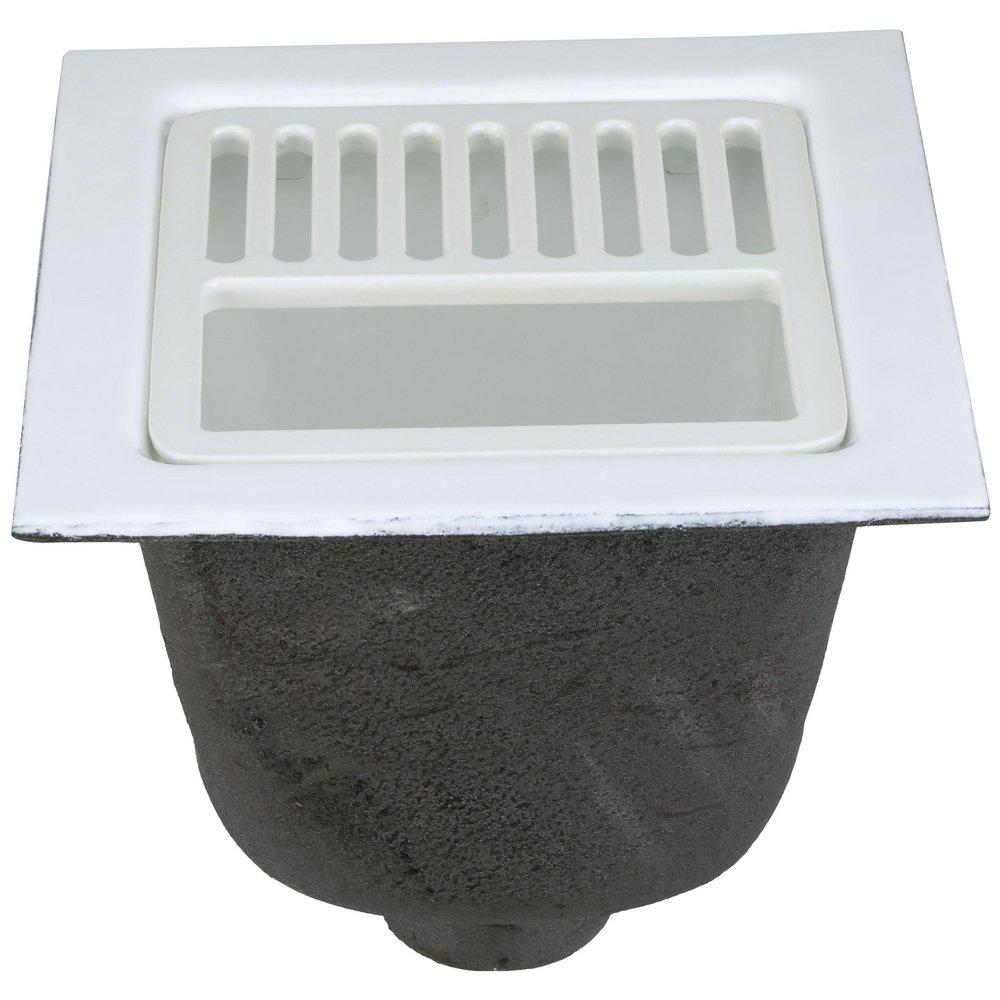 Zurn White No-Hub Cast Iron Floor Sink with Half Grate 