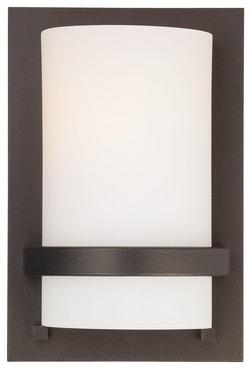 100W 1-Light Wall Sconce in Smoked Iron with Etched White Glass