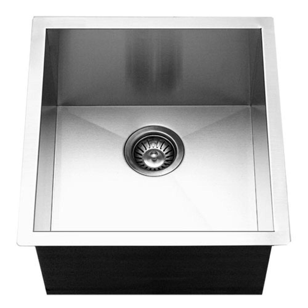 Houzer Brushed Satin 17 x 18 in. No Hole Stainless Steel Single Bowl Undermount Kitchen Sink 
