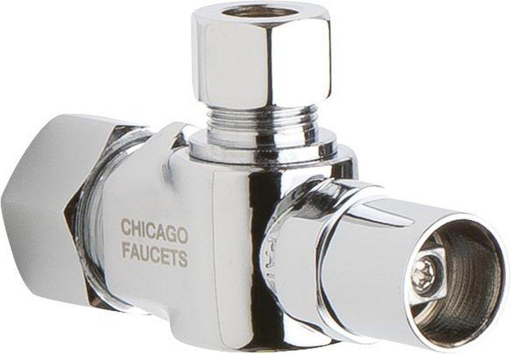 Chicago Faucets Polished Chrome 1-Hole Angle Stop Ball Valve with Loose Key Handle with 5/8 in. Inlet and Tee Handle 