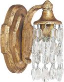 1-Light Wall Sconce in Antique Gold with Crystal Glass Shade