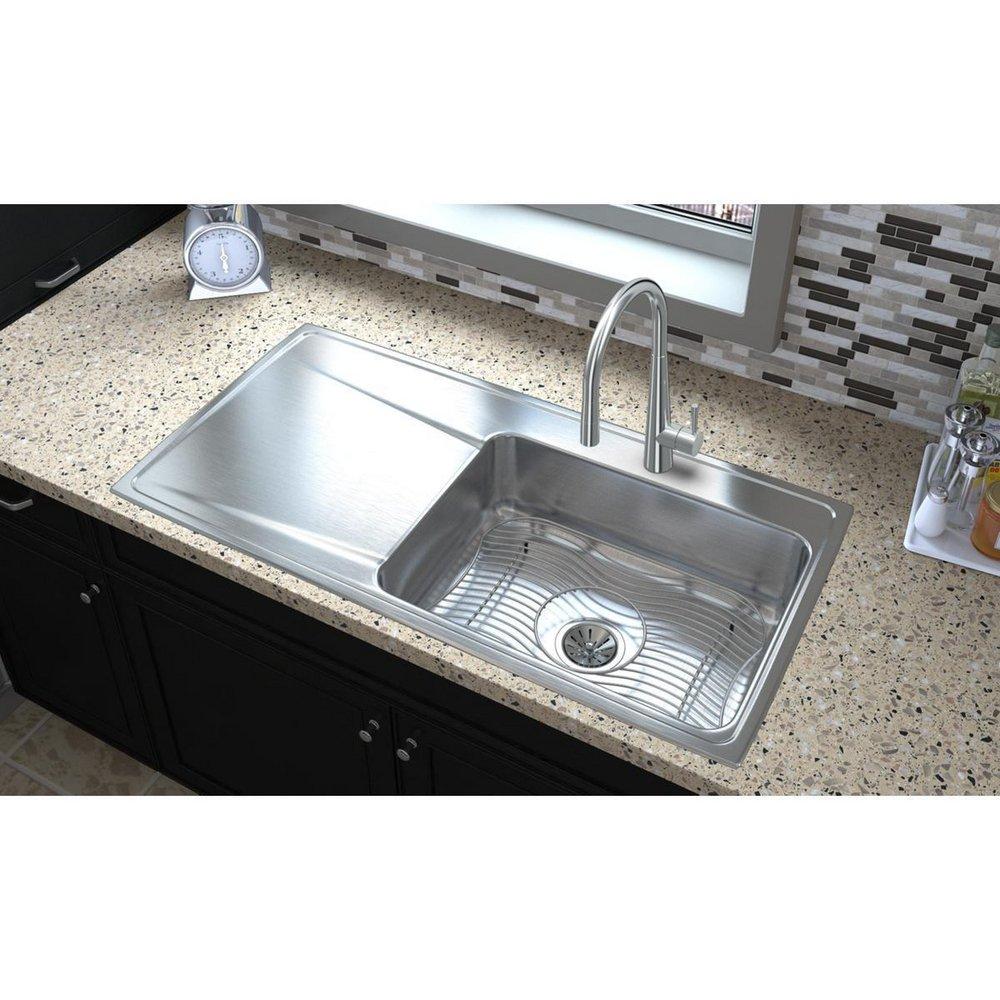 Elkay Lustertone 4 Hole Single Bowl Self-rimming or Drop-in Kitchen Sink with Left Hand Drain Board 