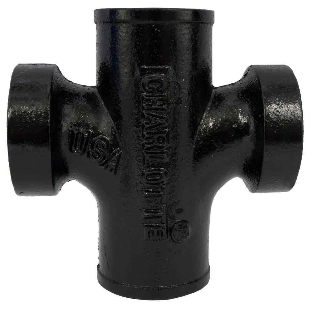 Black Spigot x FNPT Cast Iron Reducing Sanitary Tapped Cross 
