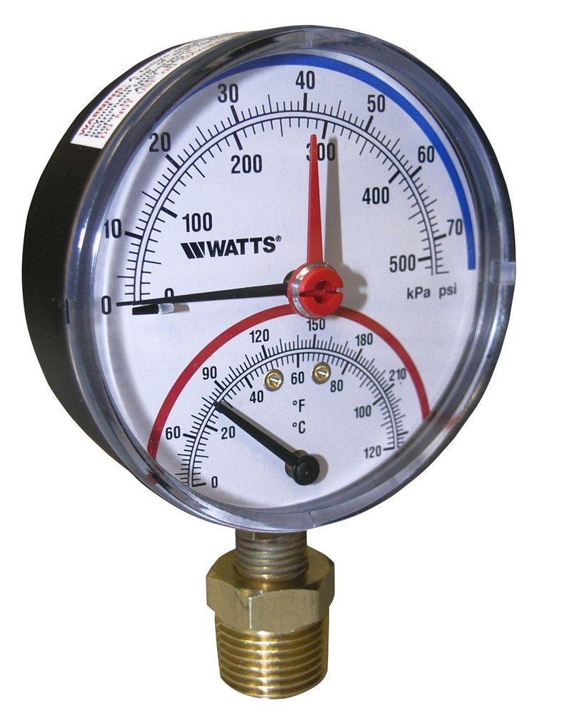 Watts Black Enamel 1/2 in. Bottom Combination Pressure and Temperature Gauge 