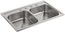 KOHLER Stainless Steel 33 x 22 in. 4 Hole Double Bowl Drop-in Kitchen Sink 