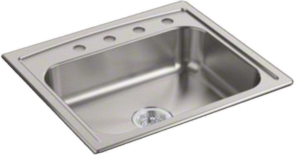 KOHLER Stainless Steel 25 x 22 in. 4 Hole Single Bowl Drop-in Kitchen Sink 