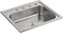 KOHLER Stainless Steel 25 x 22 in. 4 Hole Single Bowl Drop-in Kitchen Sink 