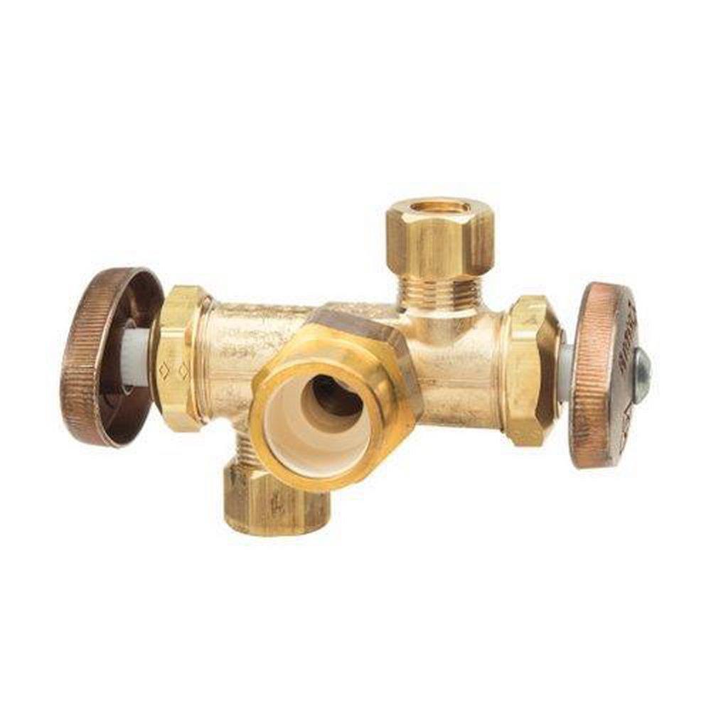 BrassCraft Rough Brass Solvent Weld x OD Compression x OD Compression Knurled Oval Handle Angle Supply Stop Valve in Rough Brass 