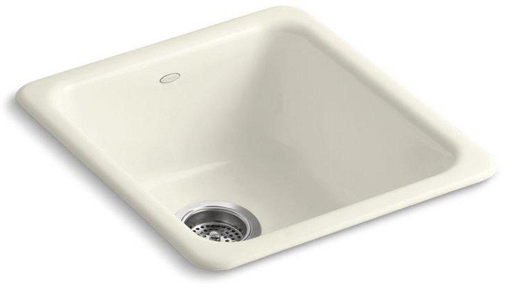 KOHLER Biscuit 17 x 18-3/4 in. No Hole Cast Iron Single Bowl Dual Mount Kitchen Sink 