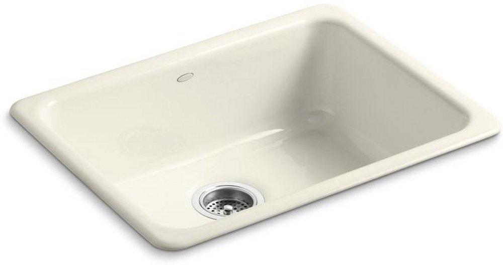 KOHLER Biscuit 24-1/4 x 18-3/4 in. No Hole Cast Iron Single Bowl Dual Mount Kitchen Sink 