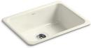 KOHLER Biscuit 24-1/4 x 18-3/4 in. No Hole Cast Iron Single Bowl Dual Mount Kitchen Sink 
