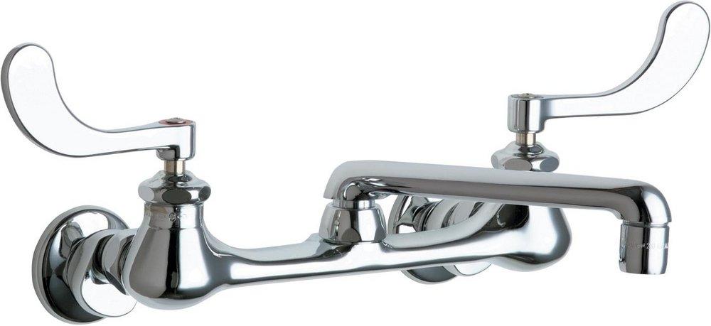 Chicago Faucets Polished Chrome 2.2 gpm 2 Hole Wall Mount Centerset Hot and Cold Water Sink Faucet with Double Wristblade Handle 