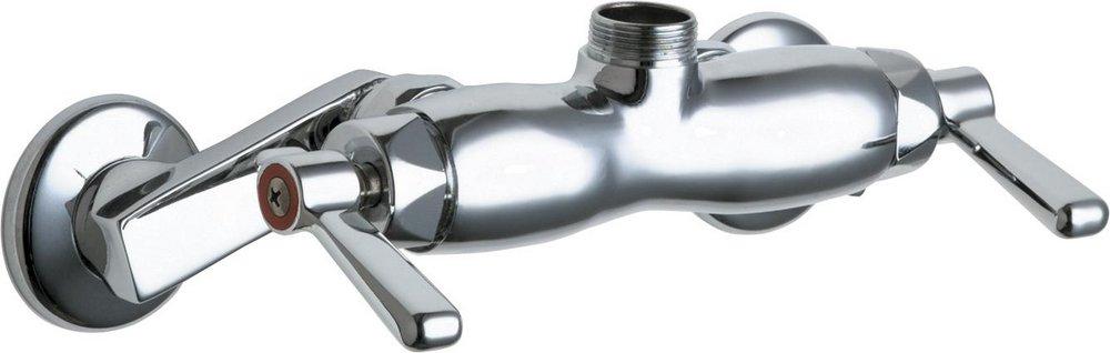 Chicago Faucets Polished Chrome 2.2 gpm 2 Hole Wall Mount Hot and Cold Water Sink Faucet with Double Lever Handle and Adjustable Arm 