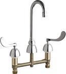 Chicago Faucets Polished Chrome 2-Hole Deckmount Kitchen Faucet with Double Wristblade Handle with 7-3/8 in. Spout Height and Aerator 