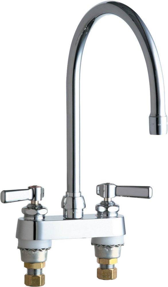 Chicago Faucets Polished Chrome 2.2 gpm 3 Hole Deck Mount Hot and Cold Water Sink Faucet with Double Lever Handle 